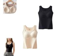 Débardeur avec soutien-gorge étagère, caraco pour femme, soutien-gorge intégré, haute élasticité, sans manches, coupe ajustée, Noir/beige, XXL