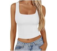 Debardeur Blanc Femme Sport Col Carré Sexy Tops sans Manches Décontracté Slim Fit Tee Shirt Grande Taille Col en V Debardeur Yoga Fitness Base Respirant Gilet Confort Loisirs Tops Coupe Ajustée
