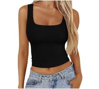 Debardeur Blanc Femme Sport Col Carré Sexy Tops sans Manches Décontracté Slim Fit Tee Shirt Grande Taille Col en V Debardeur Yoga Fitness Base Respirant Gilet Confort Loisirs Tops Coupe Ajustée