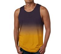 Débardeur Bleu Clair Casual Plage Côte Numérique 3D Imprimé Col Rond T-shirt Sans Manches Gilet Top Pyjama Homme Court, or, L
