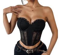 Débardeur bustier en dentelle florale et maille - Camisole courte à baleines transparentes Y2K pour sortir