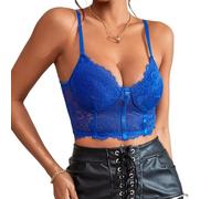 Débardeur bustier en dentelle florale et maille - Camisole courte à baleines transparentes Y2K pour sortir
