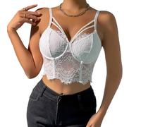 Débardeur bustier en dentelle florale et maille - Camisole courte à baleines transparentes Y2K pour sortir