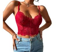 Débardeur bustier en dentelle florale et maille - Camisole courte à baleines transparentes Y2K pour sortir