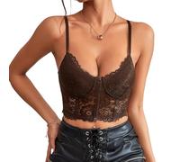 Débardeur bustier en dentelle florale et maille - Camisole courte à baleines transparentes Y2K pour sortir
