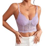Débardeur bustier en dentelle florale et maille - Camisole courte à baleines transparentes Y2K pour sortir