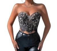Débardeur bustier en dentelle florale et maille - Camisole courte à baleines transparentes Y2K pour sortir