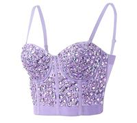 Débardeur Bustier Mode pour Femme Corset Ajusté Top Court Bretelle Solide (Purple, L)