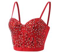 Débardeur Bustier Mode pour Femme Corset Ajusté Top Court Bretelle Solide (Red, M)