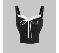 Débardeur cache-cœur avec garniture en dentelle noire pour femmes, tenues de croisière pour femmes, vêtements d'Halloween, vêtements d'automne pour femmes, hauts sexy, hauts d'automne, tenues de crois