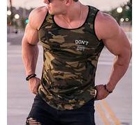 Débardeur camouflage imprimé avec lettres pour homme, débardeur graphique sans manches et coloré vert armée pour les vacances père et fils L,M,S,XL,XS,XXLLettres,MilitaireTissu tricoté