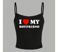 Débardeur casual à cœur et lettres "I ❤ Xx", blocs de couleurs. Top d'été près du corps pour femmes, convient pour la Saint-Valentin L,M,S,XL,XS,XXL,XXSCœur,SloganTissu tricoté