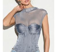 Débardeur corset en maille avec design de bustier à armature, détail de laçage au dos, top style body sans manches L,M,S,XL,XS,XXL,XXS,XXXL,XXXXLUnicoloreTissu tissé