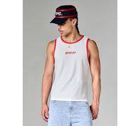 Débardeur côtelé ajusté avec liseré contrastant rouge, col rond, sans manches, décontracté pour l'été L,M,S,XL,XSLettresTissu tricoté