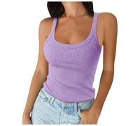 Débardeur côtelé pour femmes, bretelles Spaghetti, col rond, Slim, ajusté, Camisole en coton, chemises superposées sans manches Satin Top (Purple, M)