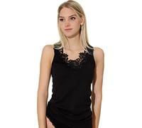 Débardeur - coton peigné - large empiècement dentelle - sans couture latérale - femme - Noir - 52/54