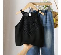 Débardeur court ajusté en crochet et dentelle, style ras-du-cou, pour les vacances, la plage et la campagne en été, pour filles 8Y,9Y,10Y,11Y,12YUnicoloreÉtoffe