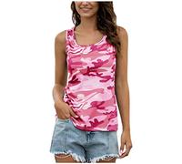 Débardeur court de course extensible pour femme - Camouflage - Sans manches - Col rond - T-shirt pour femme - Mode sauvage - Débardeur pour femme, rose, XXL