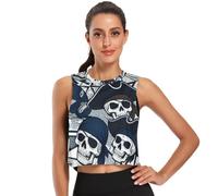 Débardeur court décontracté pour femme, séchage rapide, chemises de yoga actif pour gym, taille S, Lucha Libre Crâne Pirate Motif BD, Taille L