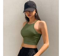 Débardeur court d'été pour femmes, coupe slim, à encolure ras-du-cou, couleur unie L,M,S,XLUnicolorePolyester