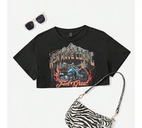 Débardeur court graphique avec moto et slogan, la meilleure NOUVELLE VAGUE ARRIVE, Sentez-vous bien L,M,S,XL,XS,XXL,XXSSloganTissu tricoté