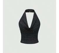 Débardeur court métallique scintillant à col ras-du-cou en tricot, top moulant sexy pour sortir Petite XXS,Petite XS,Petite S,Petite M,Petite LUnicoloreTissu tricoté