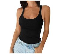Débardeur court pour femme - Col en U - Coupe étroite - En coton - Basique - Sans manches - Imprimé journaux (noir, XS)