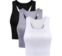Débardeur Court pour Femmes en Coton sans Manches Top Court Sport avec Dos Nageur pour la Port Quotidien de Dames Filles, Jeu de Couleurs 1, S