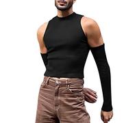 Débardeur court pour homme Sissy Lingerie débardeur avec manches épaules dénudées Uni Crop Top Muscle Shirt T-Shirt Clubwear Maillot de corps T-shirt irrégulier Tops, a noir, M