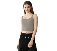 Débardeur Court Rembourré pour Femme en Tricot Côtelé avec Soutien-Gorge Intégré - Brassière de Yoga et Entraînement Padded, Brassière de Détente (LY187-Coffee, L-XL)