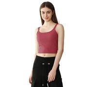 Débardeur Court Rembourré pour Femme en Tricot Côtelé avec Soutien-Gorge Intégré - Brassière de Yoga et Entraînement Padded, Brassière de Détente (LY187-Red, S-M)