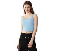 Débardeur Court Rembourré pour Femme en Tricot Côtelé avec Soutien-Gorge Intégré - Brassière de Yoga et Entraînement Padded, Brassière de Détente (LY187-Blue, L-XL)