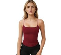 Débardeur court sans manches à bretelles spaghetti et col rond pour femme, vêtement décontracté, basique ajusté, sans manches, bordeaux, XL