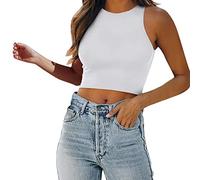 Débardeur Crop Y2K pour femme - Haut ventre nu - Sans manches - T-shirt de yoga - Épaules dénudées - Débardeur dos nageur - T-shirt de sport - Couleur unie - Bustier pour adolescentes et filles -