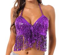 Débardeur Danse Orientale Femme Bra Soutiens-Gorge Danse du Ventre Spectacle Halter Top Haut Danse Latine Tango Samba Salsa A Paillettes Clubwear #2