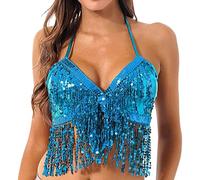 Débardeur Danse Orientale Femme Bra Soutiens-Gorge Danse du Ventre Spectacle Halter Top Haut Danse Latine Tango Samba Salsa A Paillettes Clubwear #2