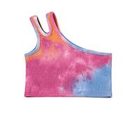 Débardeur de danse à paillettes pour femme - Une épaule - Dos nageur - Tie Dye - Crop Tank Top sans manches - Pour le ballet, la gymnastique, la danse - T-shirt imprimé, rouge, 18-24 mois