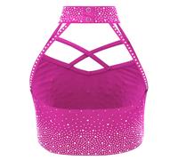 Débardeur de danse pour filles, style ballet, dos nu, sans manches, croisé sur le devant, avec strass, pour patinage artistique, gymnastique et spectacle Burgundy