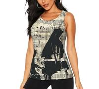 Débardeur de fitness sans manches imprimé partition de musique pour femme à séchage rapide, vêtement de sport respirant, Noir , L