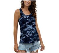 Débardeur de sport camouflage pour femme - Style militaire - Col rond - Sans manches - Grande taille - Coupe ample - Léger et respirant - Pour sortir au quotidien, bleu marine, L