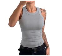 Débardeur de sport côtelé pour femme - Joli débardeur de course à pied uni sans manches - Coupe ajustée - Coupe ajustée - Style décontracté - Col rond - Pour la gym - Tendance d'été 2025, GY1., M