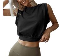 Débardeur de Sport Femme Crop Tank Tops Haut à col Rond Y2K Yoga Shirts sans Manches Chemises Basiques Respirant Été pour Running Fitness Jogging