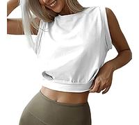 Débardeur de Sport Femme Crop Tank Tops Haut à col Rond Y2K Yoga Shirts sans Manches Chemises Basiques Respirant Été pour Running Fitness Jogging