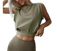 Débardeur de Sport Femme Crop Tank Tops Haut à col Rond Y2K Yoga Shirts sans Manches Chemises Basiques Respirant Été pour Running Fitness Jogging