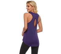 Débardeur de sport femme long sans manches lâche et respirant large épaule yoga gym fitness course gymnastique maillot pour sport mignon chemise slim fit, aubergine, Large