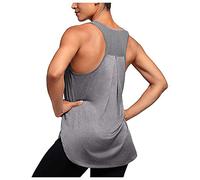 Débardeur de sport femme long sans manches lâche et respirant réservoir haut pour course à pied, gym gym gym Pilate gymnastique sport athlétique drôle curvy couleur unie, gris, XX-Large