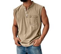 DéBardeur De Sport Homme éTé DéContracté Gilet Henley Musculation Bouton Col en V LéGer Tank Top Unie T-Shirt sans Manche Homme MuscléS Vacances Gilets avec des Poches