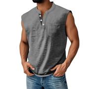 DéBardeur De Sport Homme éTé DéContracté Gilet Henley Musculation Bouton Col en V LéGer Tank Top Unie T-Shirt sans Manche Homme MuscléS Vacances Gilets avec des Poches