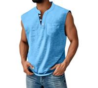 DéBardeur De Sport Homme éTé DéContracté Gilet Henley Musculation Bouton Col en V LéGer Tank Top Unie T-Shirt sans Manche Homme MuscléS Vacances Gilets avec des Poches