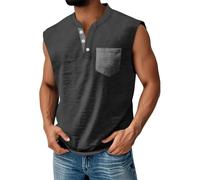DéBardeur De Sport Homme éTé DéContracté Gilet Henley Musculation Bouton Col en V LéGer Tank Top Unie T-Shirt sans Manche Homme MuscléS Vacances Gilets avec des Poches